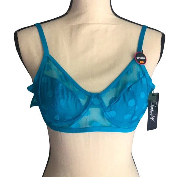 Women’s bra size small coquette girlhoodcore polka dot blue mesh pin up lingerie - Picture 1 of 10